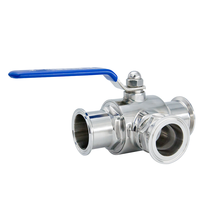 Válvula de esfera sanitária de três vias de montagem rápida sanitária de aço inoxidável tipo manual
